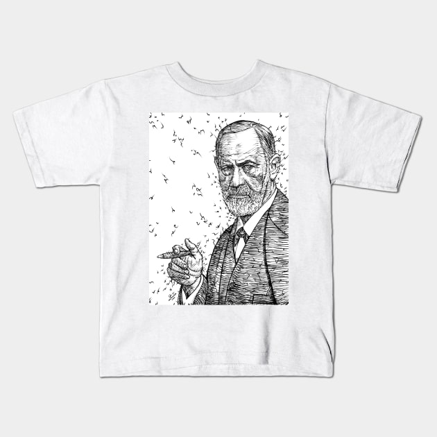 SIGMUND FREUD ink portrait .1 Kids T-Shirt by lautir